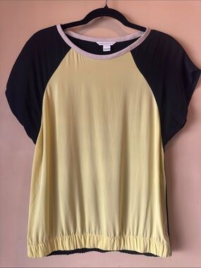 Diane Von Furstenberg Bright Yellow Silk Top with Black Raglan Sleeves